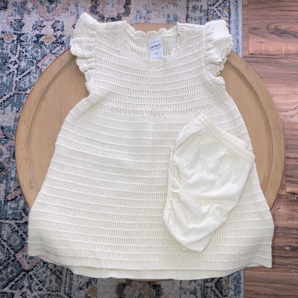 #96. Carter's - Cream Knit Dress with Matching Bloomer